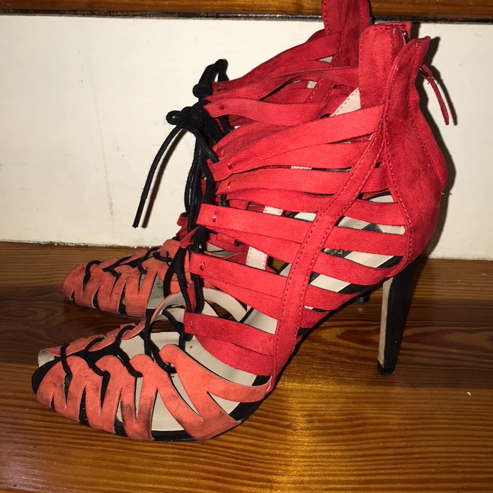 Zara orange-red lace up heels. Size 39= 8